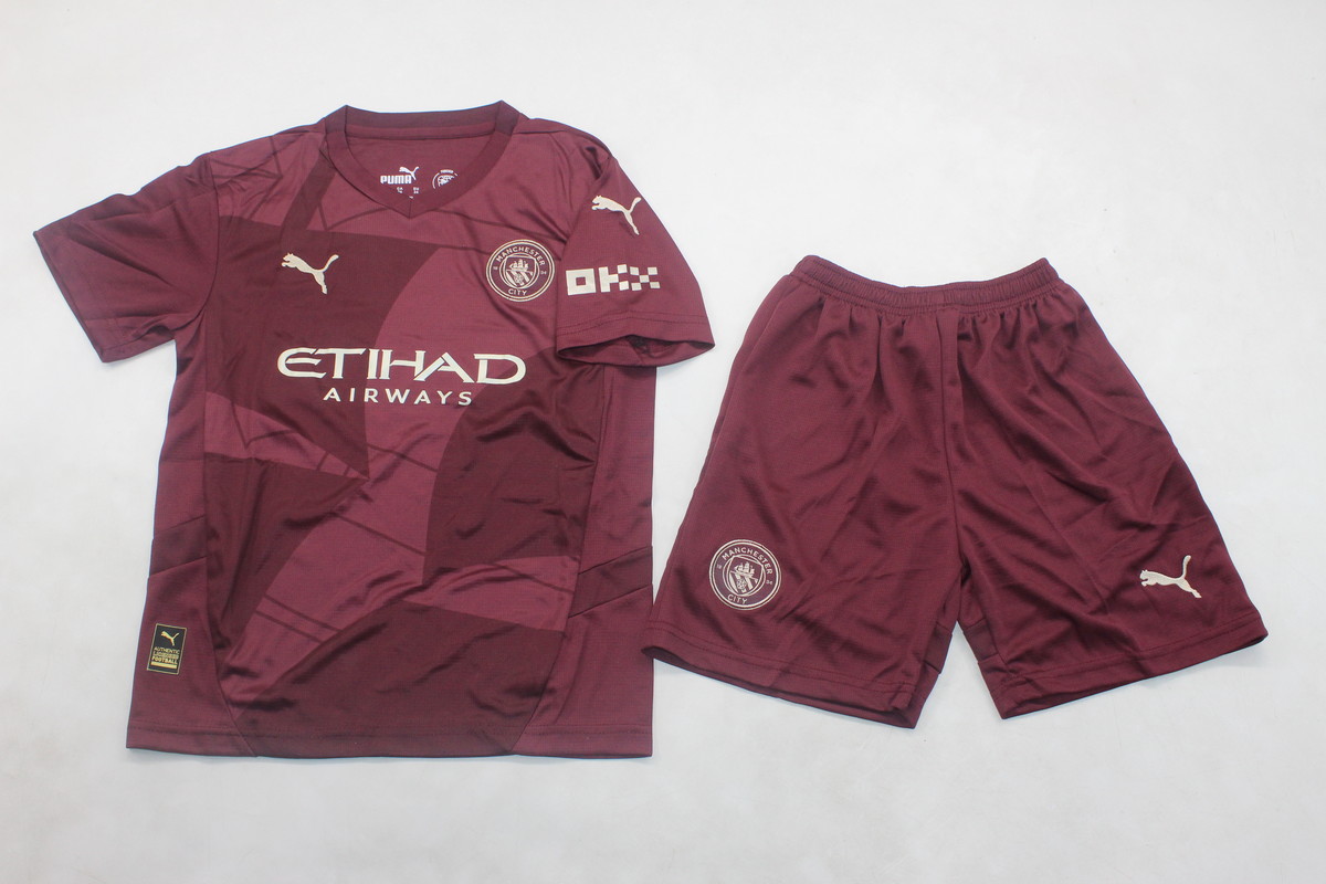 Kids-Manchester City 24/25 Third Dark Red Soccer Jersey